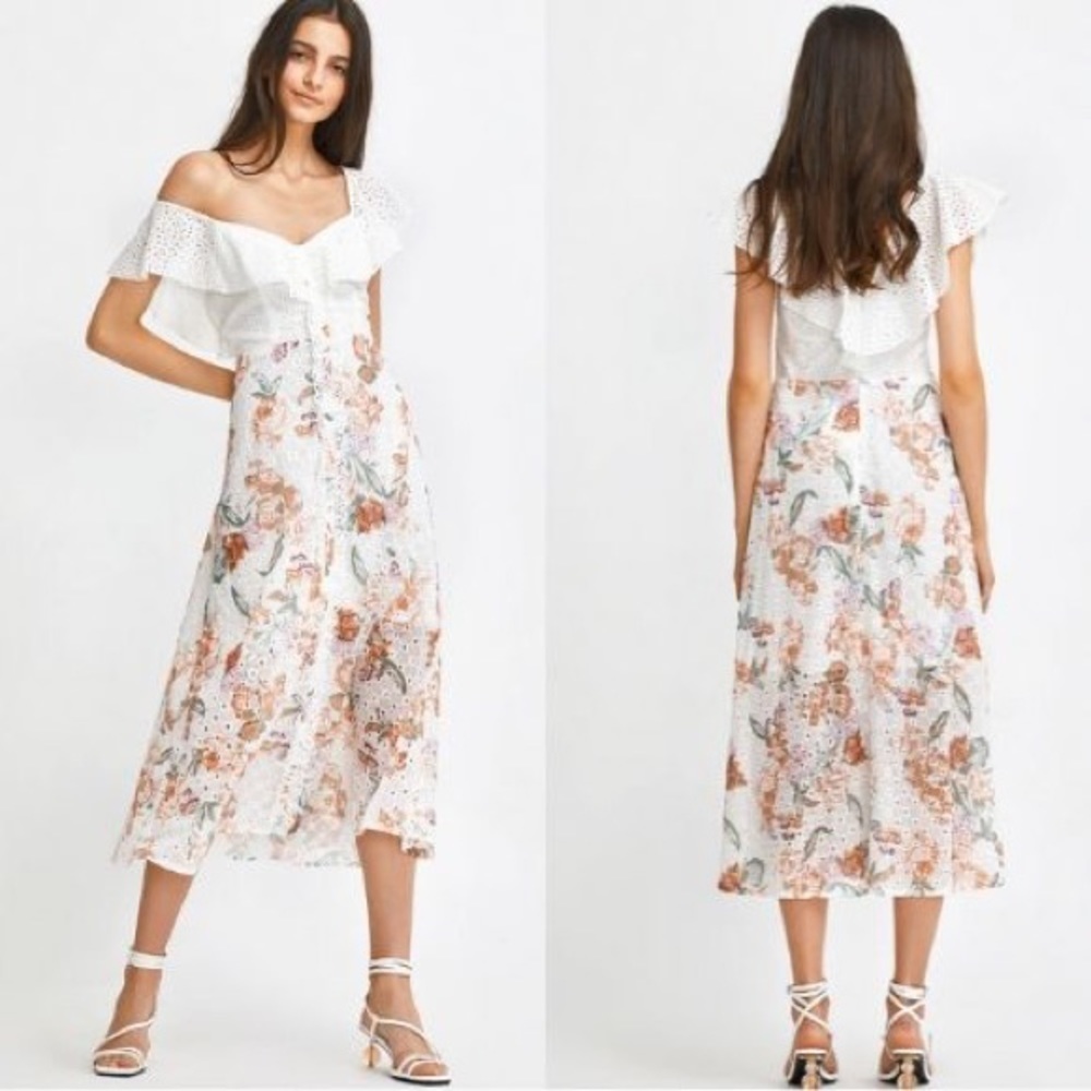 Foxiedox Floral White Lace Midi Dress Size L